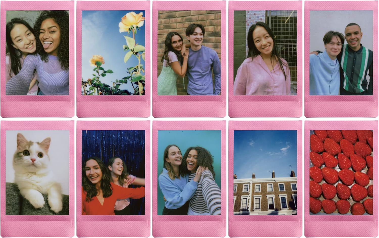 instax mini instant film, Pink Lemonade border, 10 shot pack, suitable for all instax mini cameras and printers