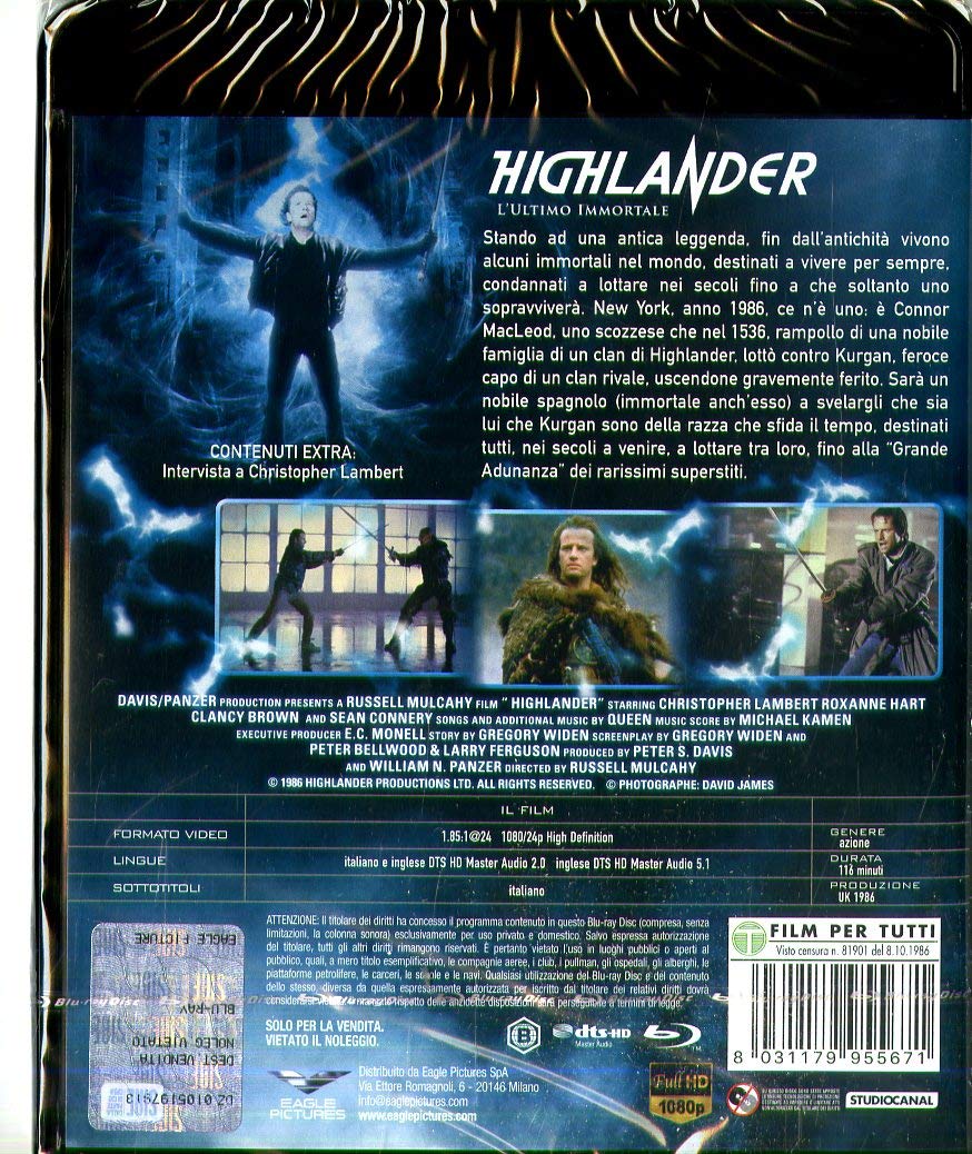 Highlander - l'Ultimo Immortale Blu Ray + Dvd