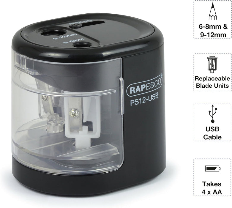 Rapesco 1449 Automatic Electric USB/Battery Pencil Sharpener
