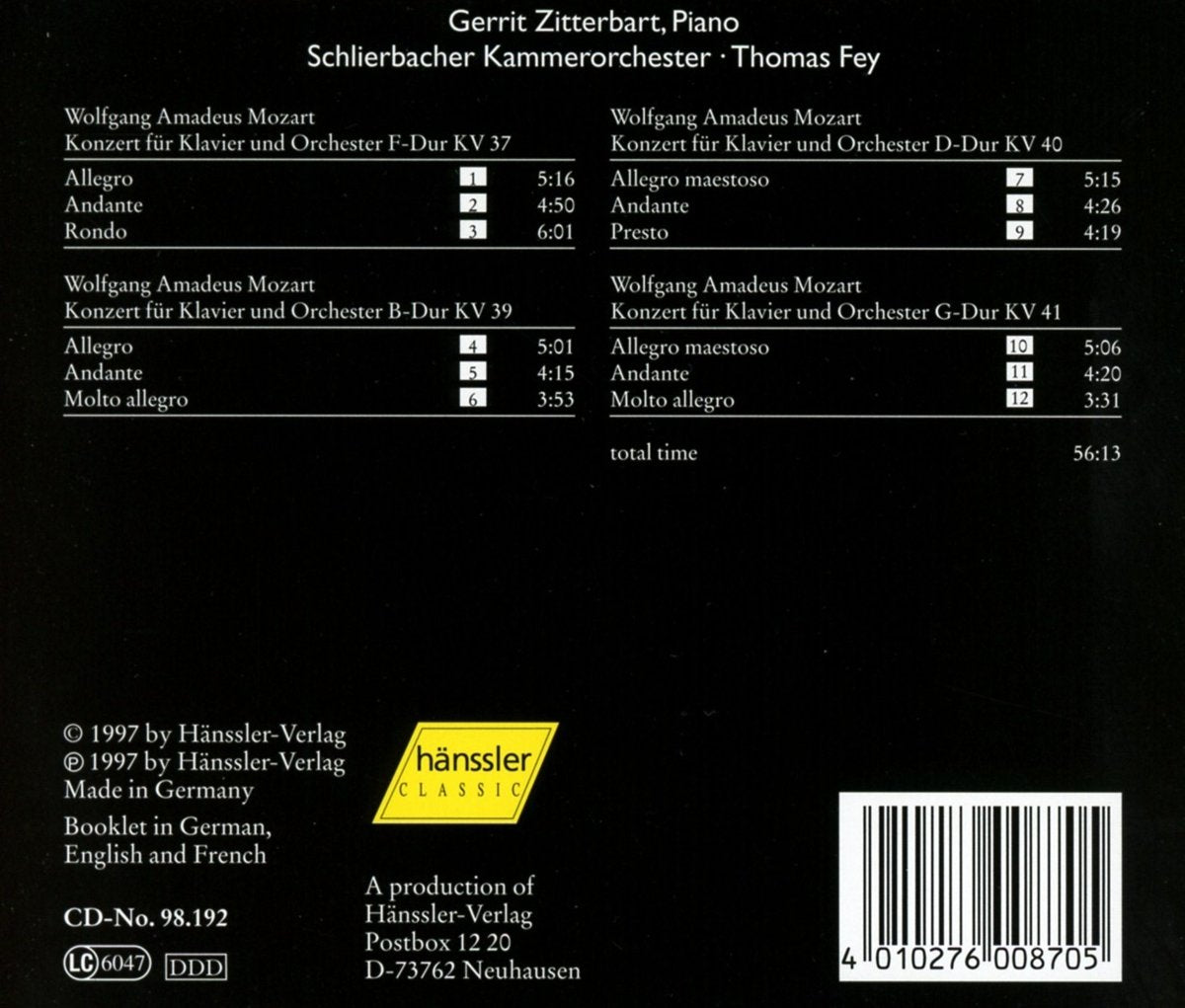 Piano Concertos KV37, 39-41