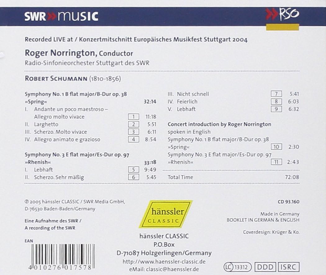Symphony No. 1 'Spring'/symphony No.3 'Rhenish' (Norrington)