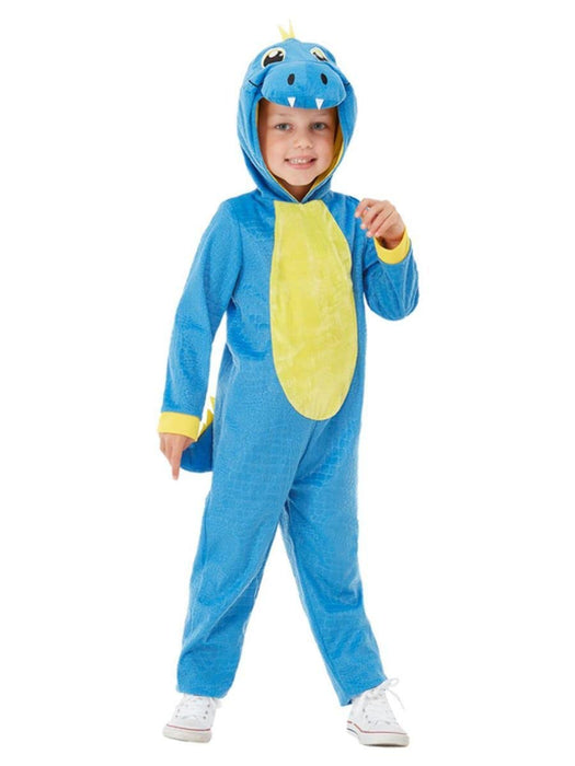 Smiffys Toddler Dinosaur Costume, Blue with Hooded Jumpsuit, Children's Animal Fancy Dress, Dinosaur Dress Up Costumes