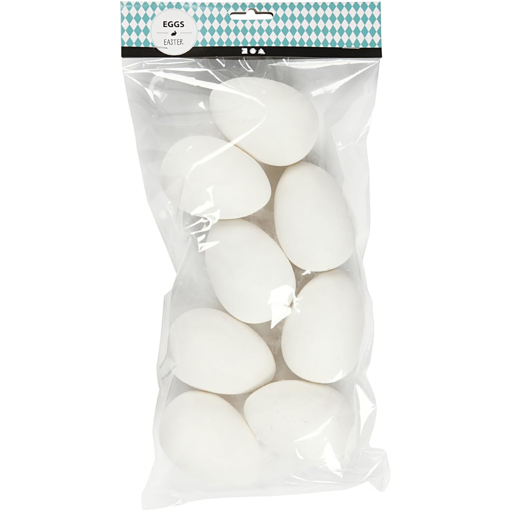 Creativ Large Plastic Eggs, H: 8 cm, D: 6 cm, White, 8 Eggs Included