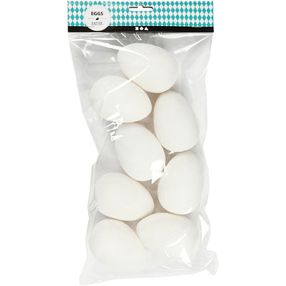 Creativ Large Plastic Eggs, H: 8 cm, D: 6 cm, White, 8 Eggs Included
