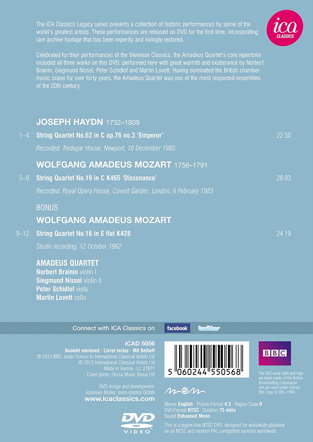 Haydn/ Mozart: String Quartets (Emperor Quartet/ C Major Quartet) (ICA Classics: ICAD 5056)