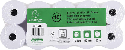 Exacompta - Ref 40346E - Calculator Receipt Rolls (Pack of 10 Rolls) - 57mm Width x 20m Length, Suitable for Shops, Kiosks, Cafés, Restaurants, Card Payments