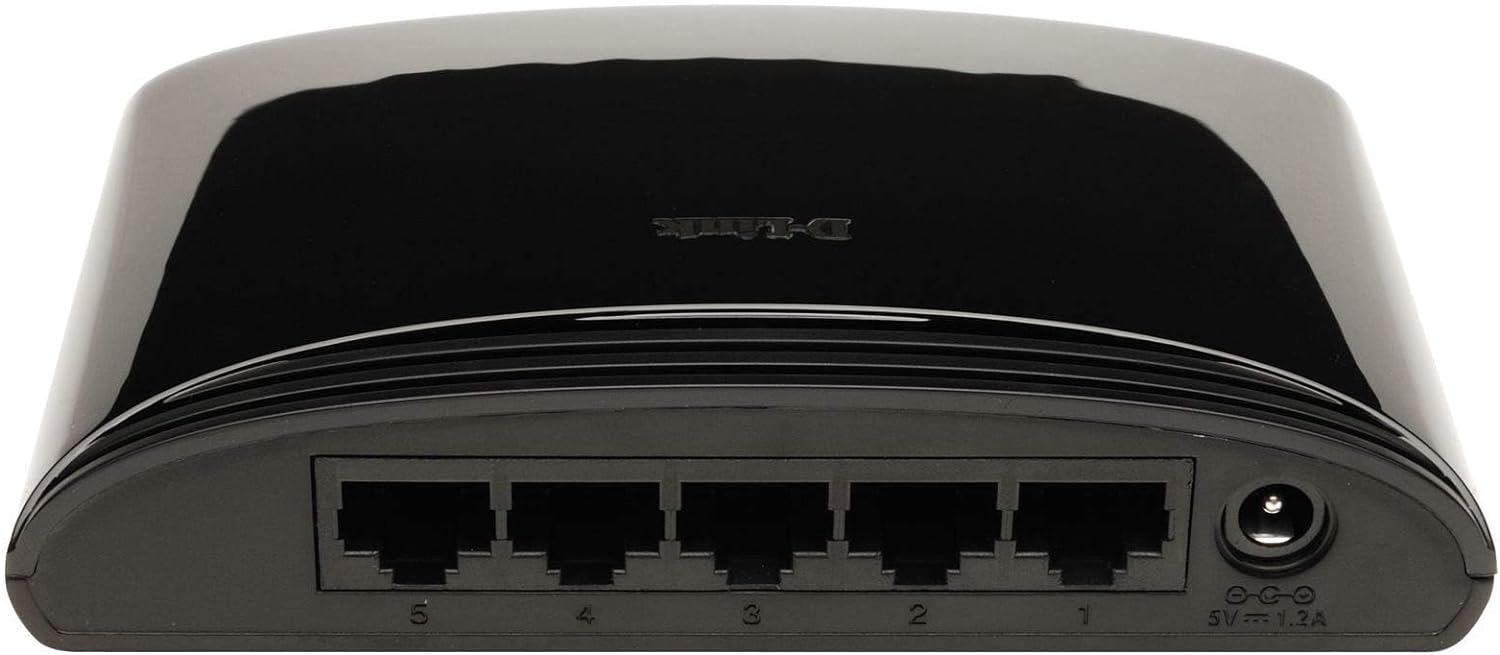 D-Link DES-1005 5-Port Fast Ethernet Unmanaged Desktop Switch, Hub, Internet Splitter, Fanless, Plug and Play - UK Model