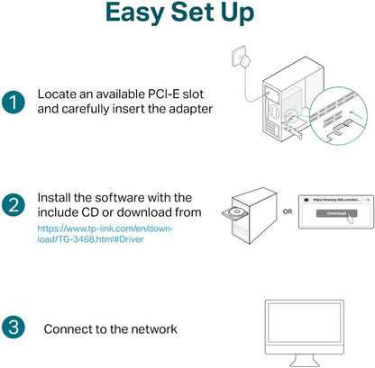 TP-Link Gigabit PCI Express Network Adapter, 32-bit PCIe interface, Supports operating systems Windows 11/10/8.1/8/7/Vista/XP, Low-Profile Bracket(TG-3468