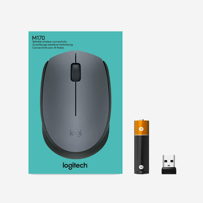 Logitech M170 Wireless Mouse, 2.4 GHz with USB Nano Receiver, Optical Tracking, 12-Months Battery Life, Ambidextrous, PC / Mac / Laptop - Black/Grey