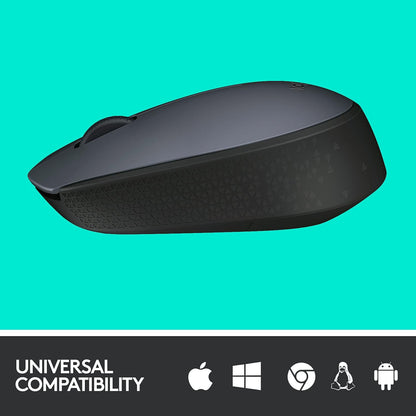 Logitech M170 Wireless Mouse, 2.4 GHz with USB Nano Receiver, Optical Tracking, 12-Months Battery Life, Ambidextrous, PC / Mac / Laptop - Black/Grey