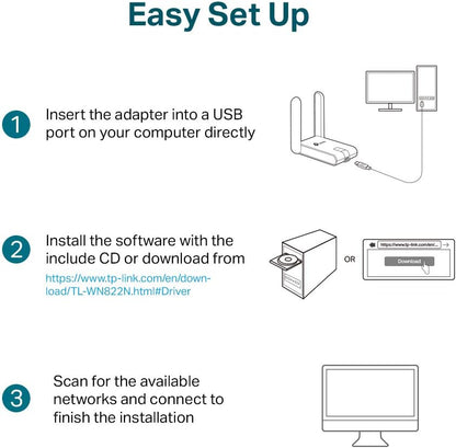 TP-Link TL-WN822N 300Mbps High Gain Wireless N USB Adapter, Stronger Coverage with High-Gain External Antenna, Boost Wi-Fi Coverage and Surfing Experience