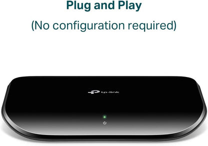 TP-Link TL-SG1005D, 5 Port Gigabit Ethernet Network Switch, Ethernet Splitter, Hub, Desktop and Wall-Mounting, Plastic Case, Plug and Play, Energy-Saving, Black