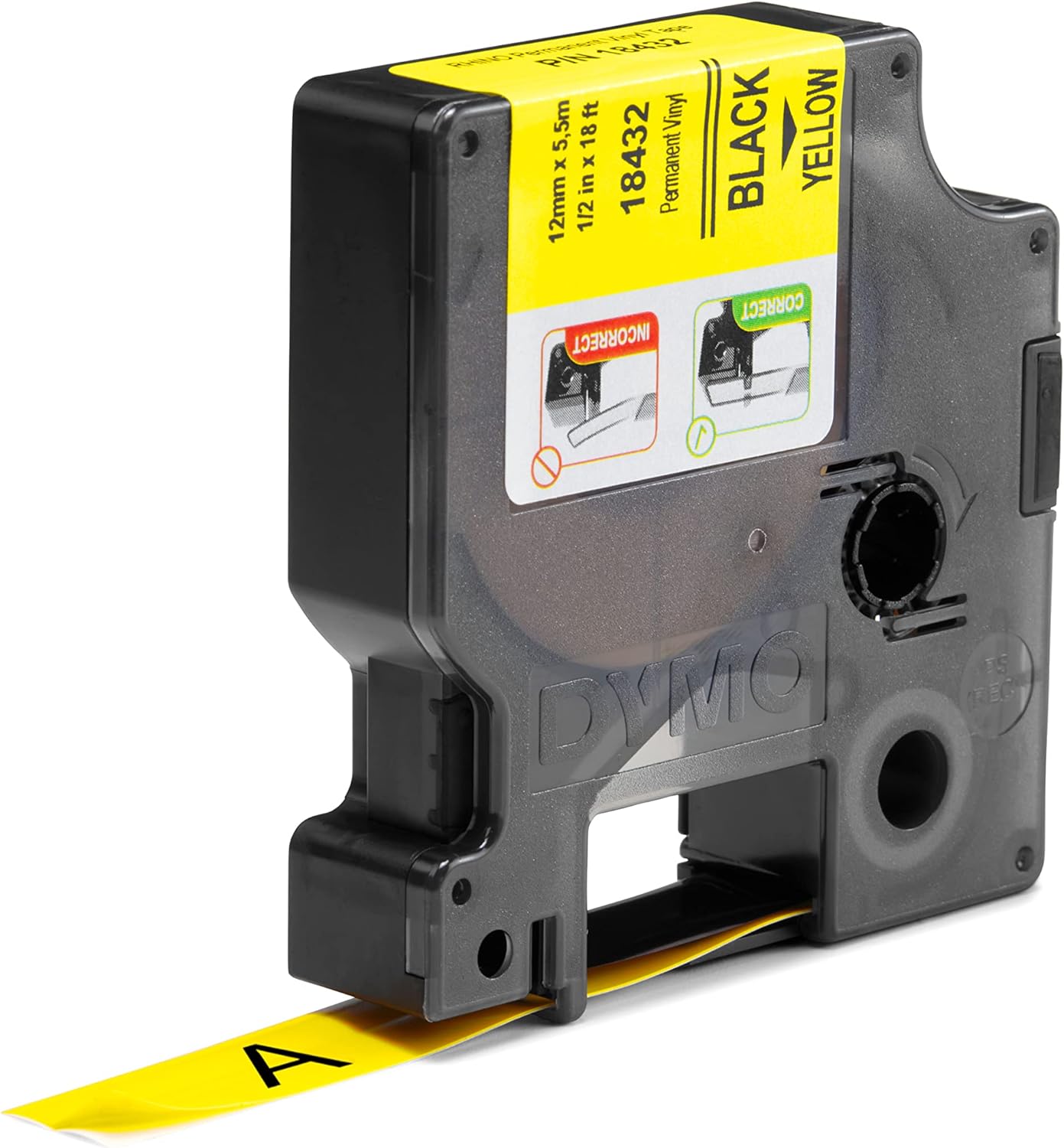 DYMO Rhino Industrial Vinyl Labels | 12 mm x 5.5 m | Black Print on Yellow | Self-Adhesive | for Rhino & LabelManager Label Makers
