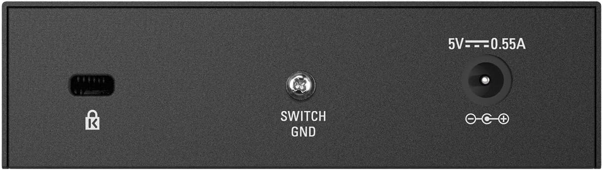 D-Link DES-105/B 5 Port Fast Ethernet Metal Desktop Switch, Hub, Internet Splitter, Metal, Fanless, Plug and Play - UK Model