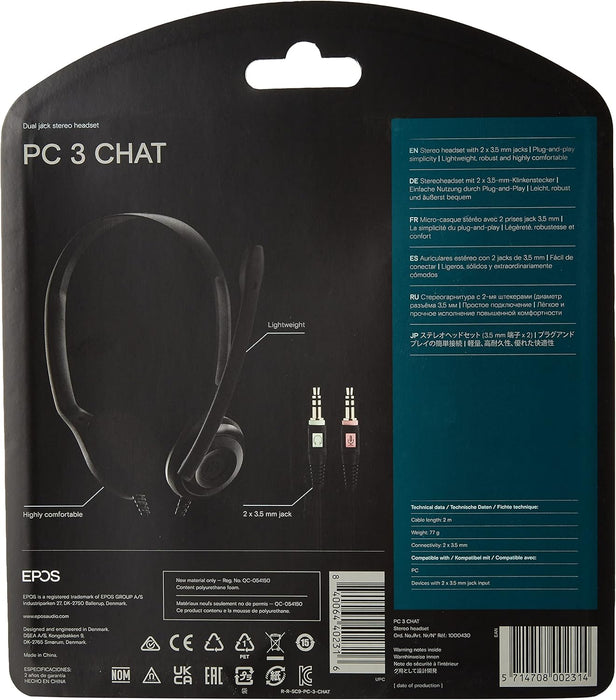 Sennheiser PC 3 Chat - Durable On-Ear Wired Headset - Noise Cancelling Microphone for Casual Gaming and Easy Connectivity - Lightweight Stereo Quality Sound - Great for Internet Telephony & E-Learners