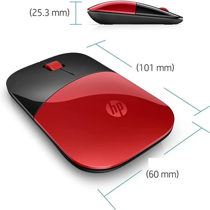 HP Z3700 Red 2.4 GHz USB Slim Wireless Mouse with Blue LED 1200 DPI Optical Sensor, Up to 16 Months Battery Life