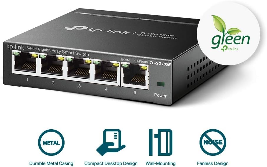 TP-Link Managed Network Switch 5-Port Gigabit, Support QoS VLAN IGMP Snooping, Network Monitoring through Web Interface, 2.82 W(TL-SG105E