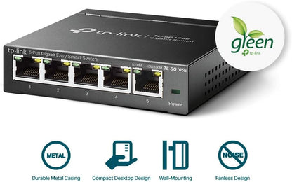 TP-Link Managed Network Switch 5-Port Gigabit, Support QoS VLAN IGMP Snooping, Network Monitoring through Web Interface, 2.82 W(TL-SG105E