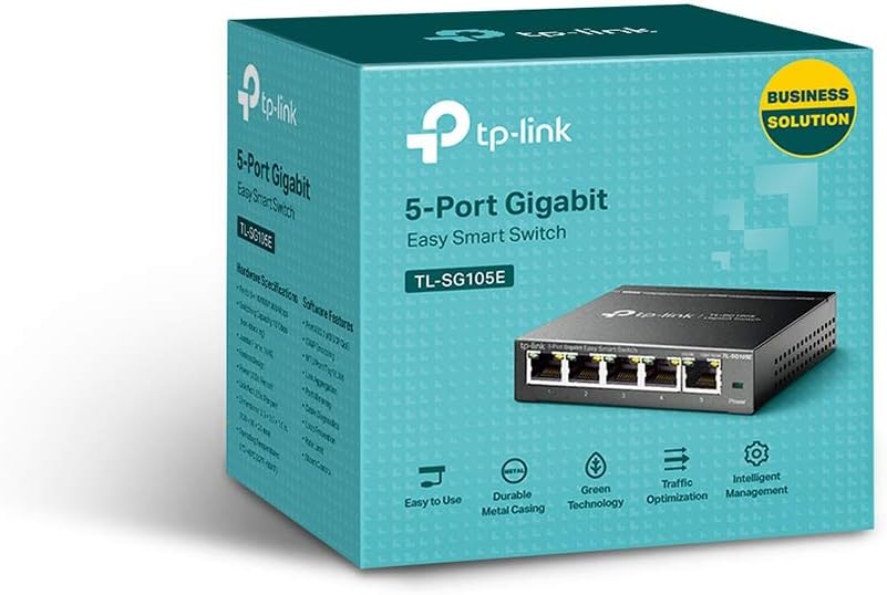 TP-Link Managed Network Switch 5-Port Gigabit, Support QoS VLAN IGMP Snooping, Network Monitoring through Web Interface, 2.82 W(TL-SG105E