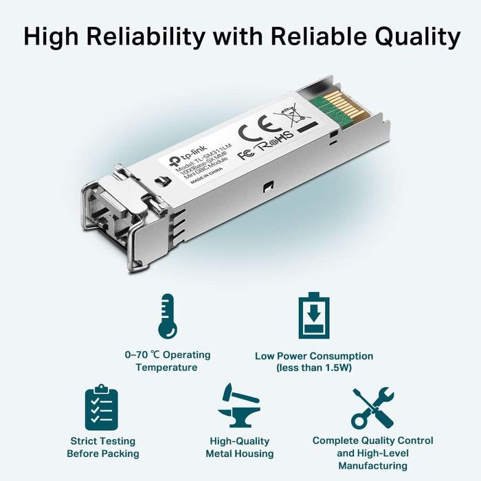 TP-Link MiniGBIC Module,IEEE 802.3z, CSMA/CD, TCP/IP,Wave Length 850nm, 3.3V Power Supply, 1.25 Gbps, 9/125 um Single-mode (SM311LM