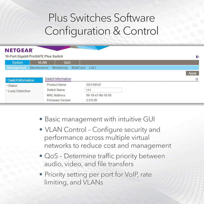 NETGEAR 5 Port Gigabit Ethernet Managed Network Switch (GS105E) - Ethernet Splitter - Ethernet Hub - Plug-and-Play - Silent Operation - Desktop or Wall Mount