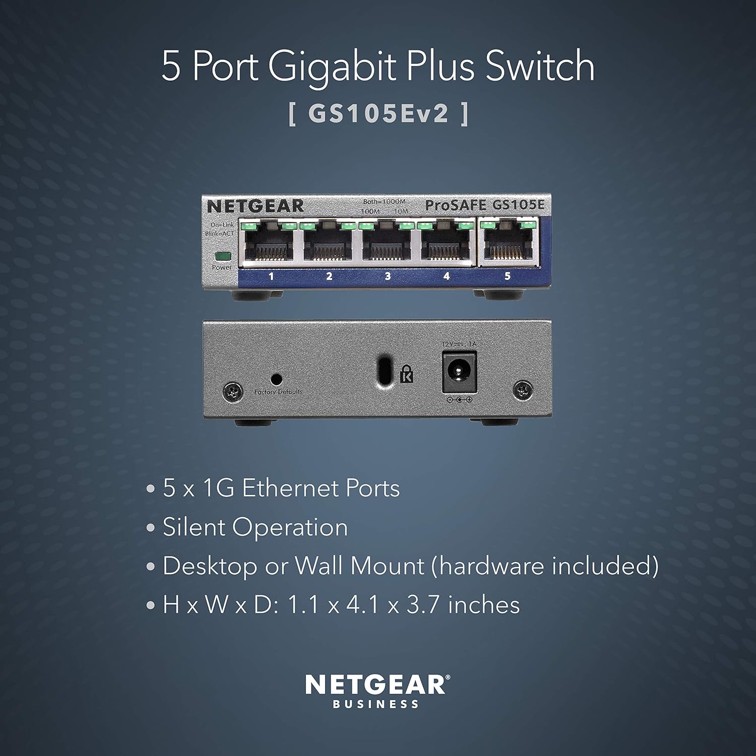 NETGEAR 5 Port Gigabit Ethernet Managed Network Switch (GS105E) - Ethernet Splitter - Ethernet Hub - Plug-and-Play - Silent Operation - Desktop or Wall Mount
