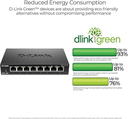 D-Link DGS-108/B 8-Port Gigabit Unmanaged Metal Desktop Switch 10/100/1000 Mbit/s - UK Version black DGS-108/B