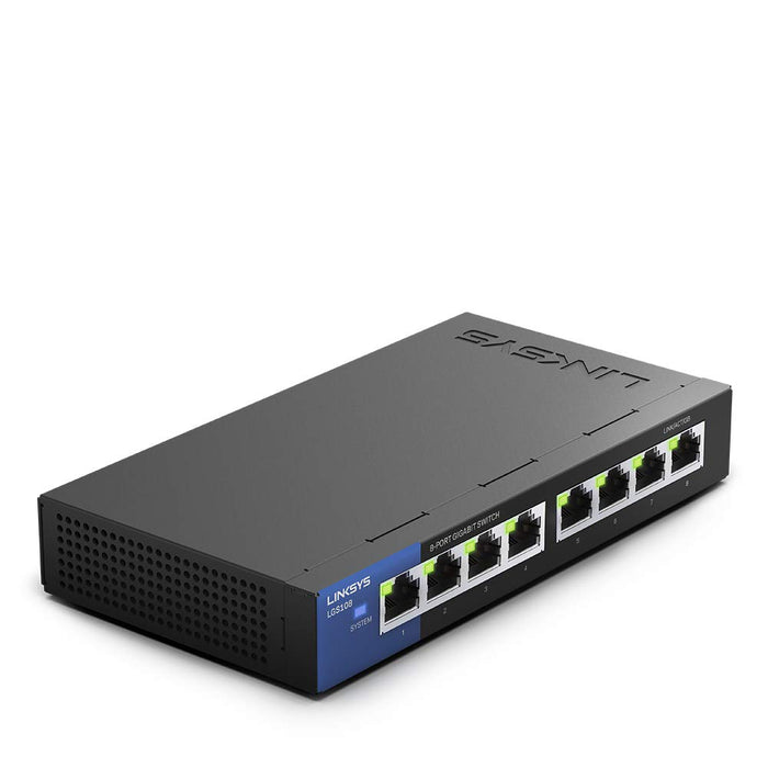 Linksys LGS108 8 Port Gigabit Unmanaged Network Switch - Home & Office Ethernet Switch Hub with Metal Housing - Wall Mount or Desktop Ethernet Splitter, Easy Plug & Play Connection Non-POE Single 8 Port | Unmanaged
