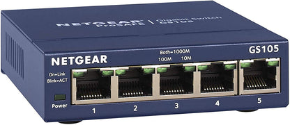 Netgear GS105 - Switch de Red (No administrado, 1000Base-T, 100Base-TX, 10Base-T, IEEE 802.3, IEEE 802.3u, IEEE 802.3z, 8000 entradas, 10/100/1000 Mbps, 1 Gbit/s