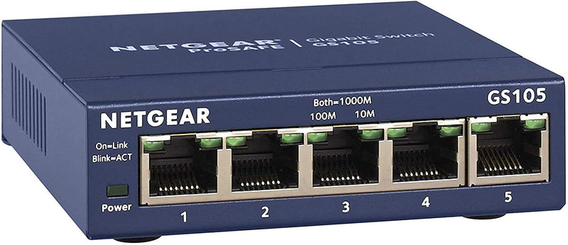Netgear GS105 - Switch de Red (No administrado, 1000Base-T, 100Base-TX, 10Base-T, IEEE 802.3, IEEE 802.3u, IEEE 802.3z, 8000 entradas, 10/100/1000 Mbps, 1 Gbit/s