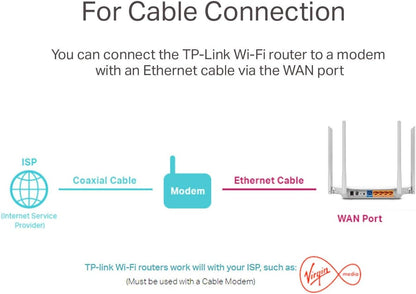 TP-Link AC1200 Wireless Dual Band Wi-Fi Router, Wi-Fi Speed Up to 867 Mbps/5 GHz + 300 Mbps/2.4 GHz, 4+1 Fast Ports, Single-Core CPU, Parental Control, Easy setup (Archer C50