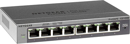 NETGEAR 8 Port Gigabit Ethernet Managed Network Switch (GS108E) - Ethernet Splitter - Ethernet Hub - Plug-and-Play - Silent Operation - Desktop or Wall Mount