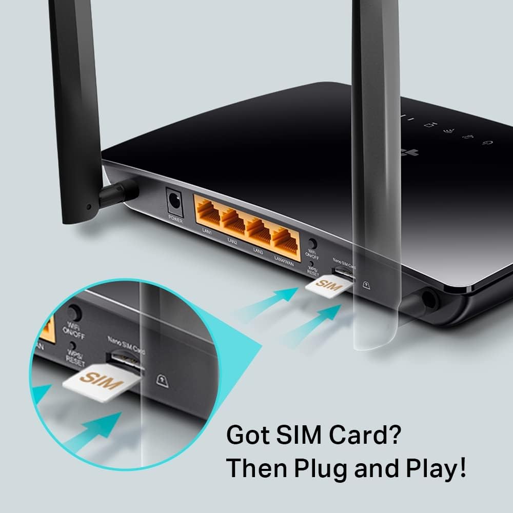 TP-Link TL-MR6400 300 Mbps 4G Mobile Wi-Fi Router, SIM Slot Unlocked, No Configuration Required, Removable External Wi-Fi Antennas, UK Plug, Black