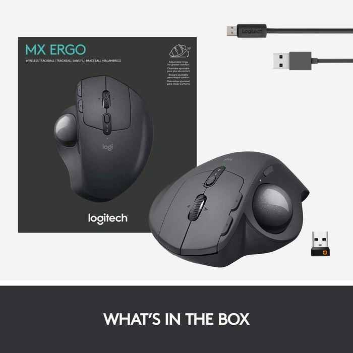 Logitech MX Ergo Wireless Trackball Mouse, Bluetooth Or 2.4GHz with Unifying USB-Receiver, Adjustable Trackball Angle, Precision Scroll-Wheel, USB-C Charging Battery, PC/ Mac/ iPad OS - Black