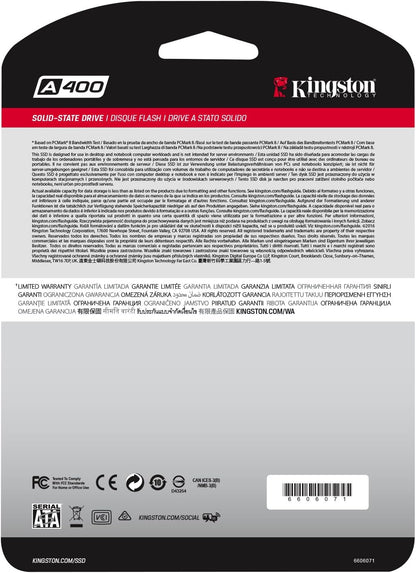 Kingston A400 SSD Internal Solid State Drive 2.5" SATA Rev 3.0, 480GB - SA400S37/480G