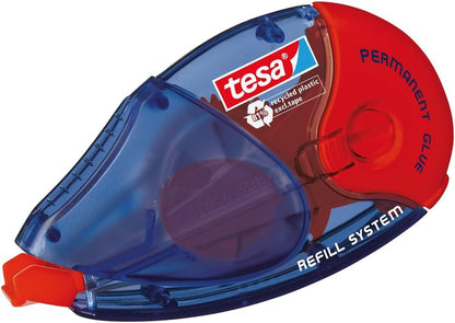 tesa Roller Permanent Gluing ecoLogo - Refillable Glue Roller with Tear-resistant Tape & Double-sided Adhesive Film - Solvent-Free - 14 m x 8.4 mm