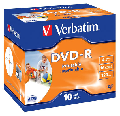 Verbatim 43521 4.7GB 16x DVD-R Printable - 10 Pack Jewel Case