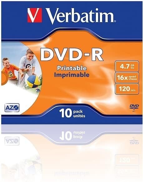 Verbatim 43521 4.7GB 16x DVD-R Printable - 10 Pack Jewel Case