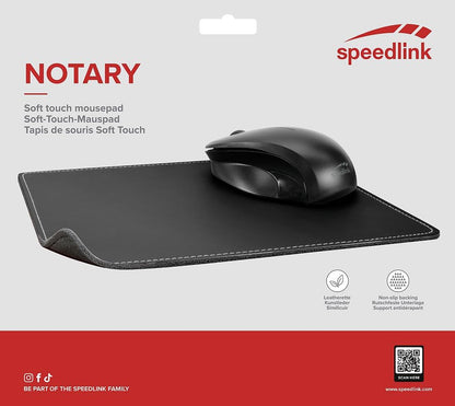 Speedlink Notary Soft Touch Mousepad SL-6243-LBK, Stylish Leather-Look, Soft Surface, Stitch Detailing, Non-Slip Backing, 23 Centimetre Length x 19 Centimetre Width x 3 Millilitre Thick, Black