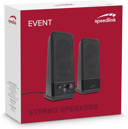 Speedlink Event Stereo Speakers SL-8004-BK, 2-Piece Desktop Set, USB Powered, Slimline Design, 3.5 Millilitre Jack Plug, 5W RMS Output Power, Black