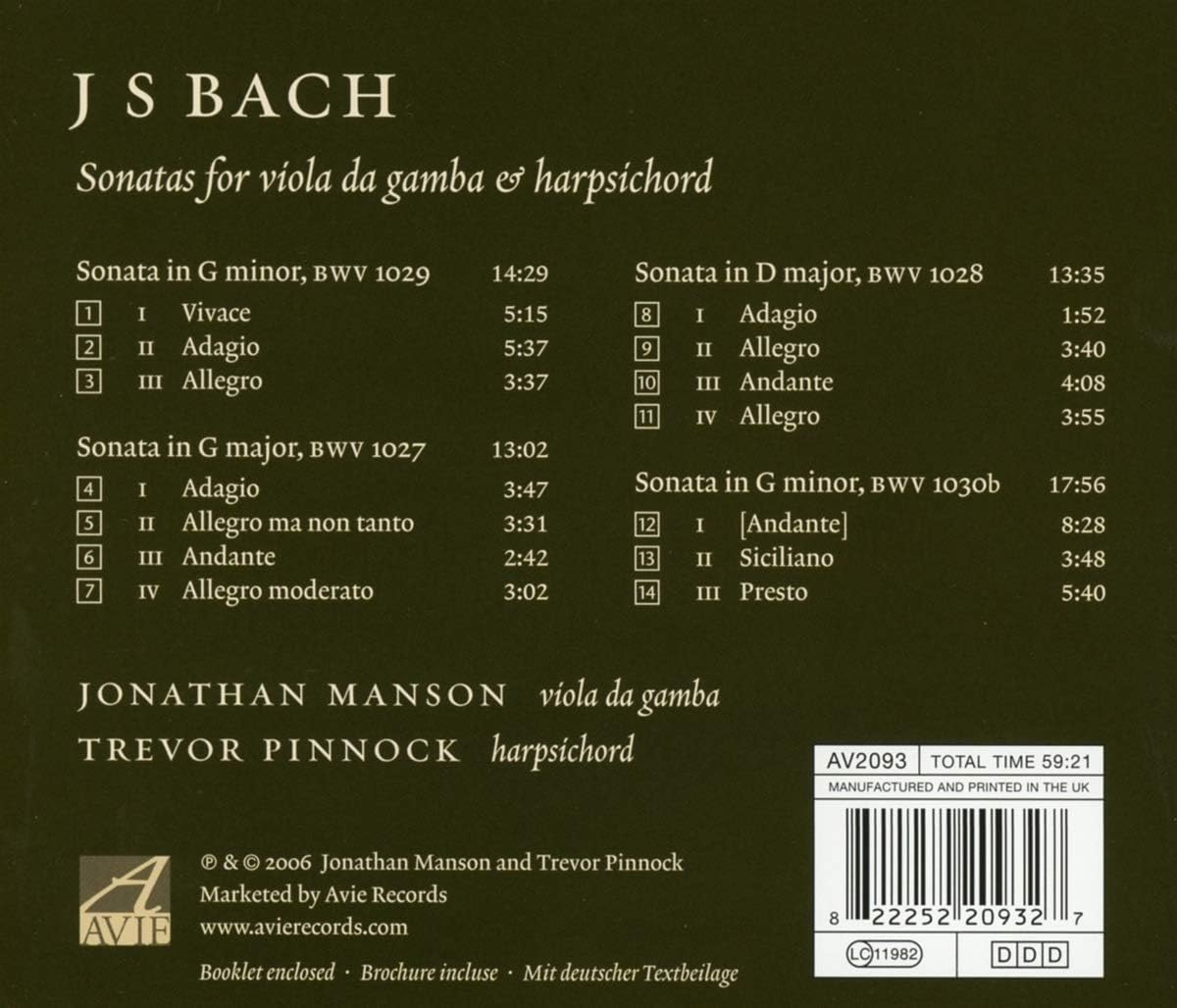 Sonatas for Viola Da Gamba (Manson, Pinnock)
