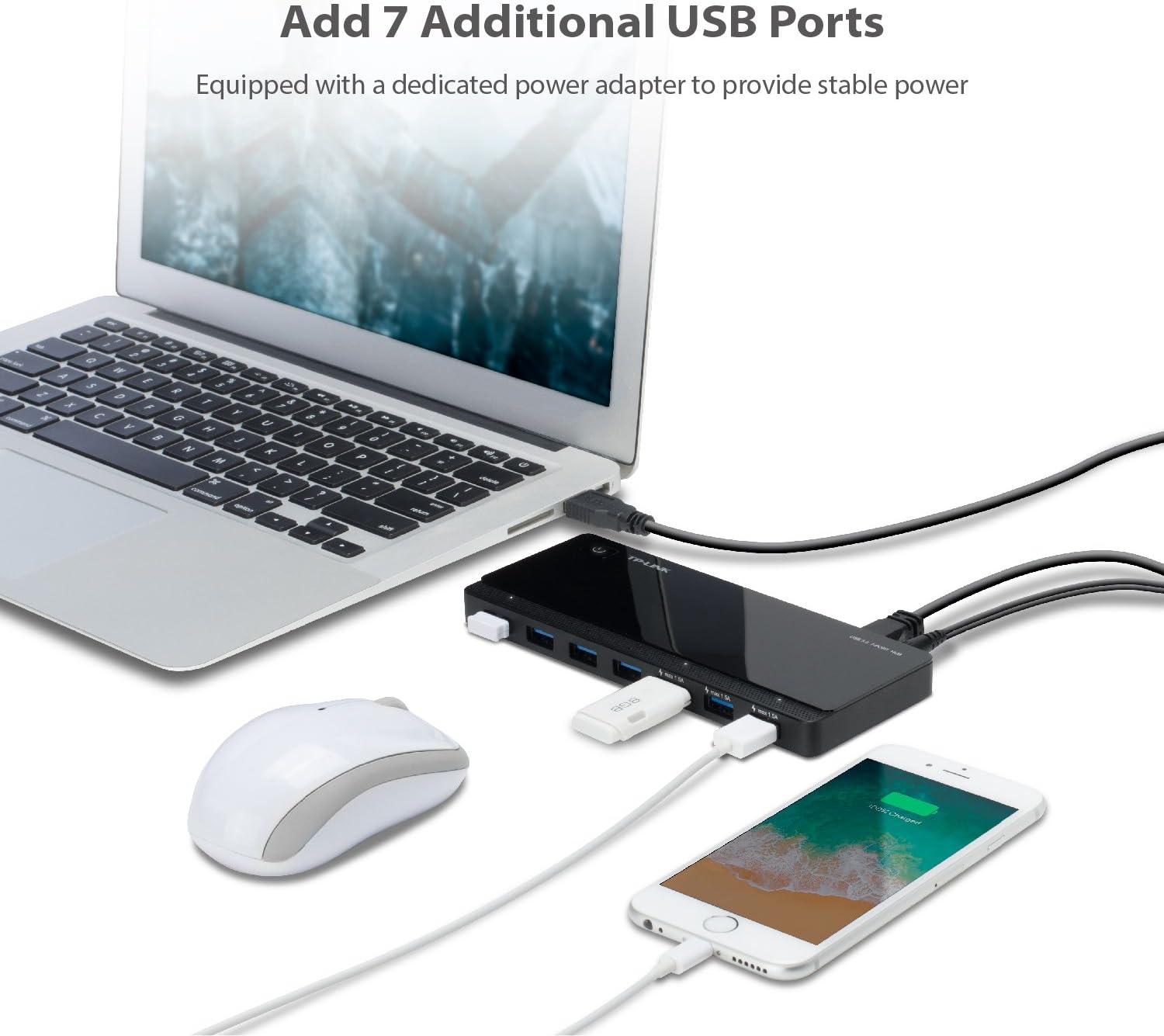 TP-Link USB 3.0 Micro B 7-Port Hub with 12V/2.5A Power Adapter and 1m USB3.0 Cable, Compatible with Windows, Mac OS X and Linux systems (UH700), Black USB 3.0 7-Port Hub