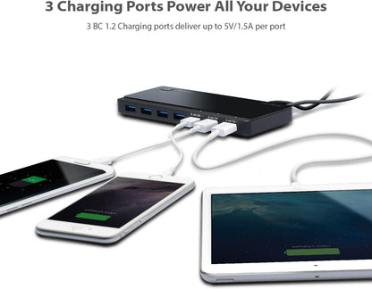 TP-Link USB 3.0 Micro B 7-Port Hub with 12V/2.5A Power Adapter and 1m USB3.0 Cable, Compatible with Windows, Mac OS X and Linux systems (UH700), Black USB 3.0 7-Port Hub