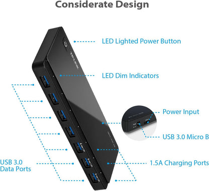 TP-Link USB 3.0 Micro B 7-Port Hub with 12V/2.5A Power Adapter and 1m USB3.0 Cable, Compatible with Windows, Mac OS X and Linux systems (UH700), Black USB 3.0 7-Port Hub