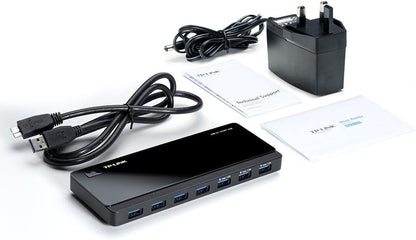 TP-Link USB 3.0 Micro B 7-Port Hub with 12V/2.5A Power Adapter and 1m USB3.0 Cable, Compatible with Windows, Mac OS X and Linux systems (UH700), Black USB 3.0 7-Port Hub