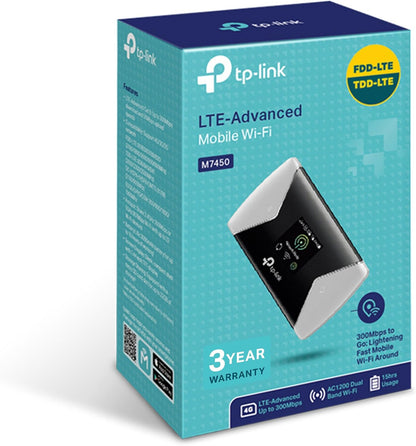 TP-Link M7450 4G+ MiFi, Portable Travel Wi-Fi, SD Card Slot, Unlocked LTE-Advanced Cat6 Mobile Wi-Fi Hotspot, Caravan Wi-Fi (Share Dual Band Wi-Fi with Up to 32 Devices, Easy tpMiFi App Management