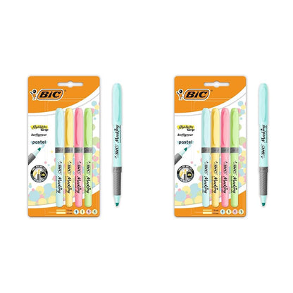 Bic Highlighter Grip Pens with Anti-Drying Technology in 4 Assorted Colors, Water-Based