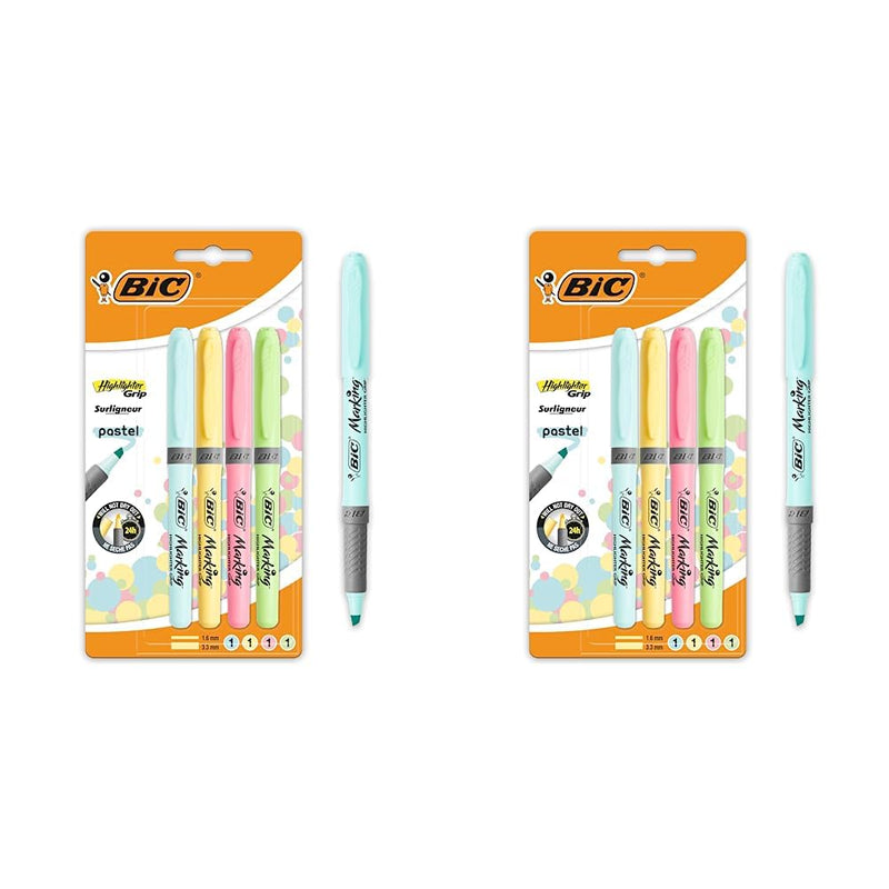 Bic Highlighter Grip Pens with Anti-Drying Technology in 4 Assorted Colors, Water-Based