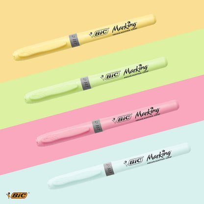 Bic Highlighter Grip Pens with Anti-Drying Technology in 4 Assorted Colors, Water-Based