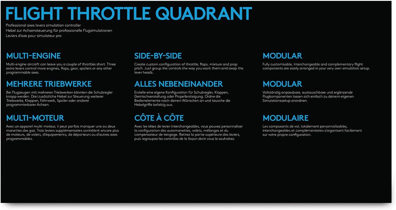 Logitech G Saitek PRO Flight Throttle Quadrant, Professional Simulation Axis Levers, LCD Display, 3x Two-Way Toggle Switch, Adjustable Bracket, USB, PC - Black